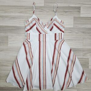 MIAMI Womens White Stripe Strappy Mini Dress Medium